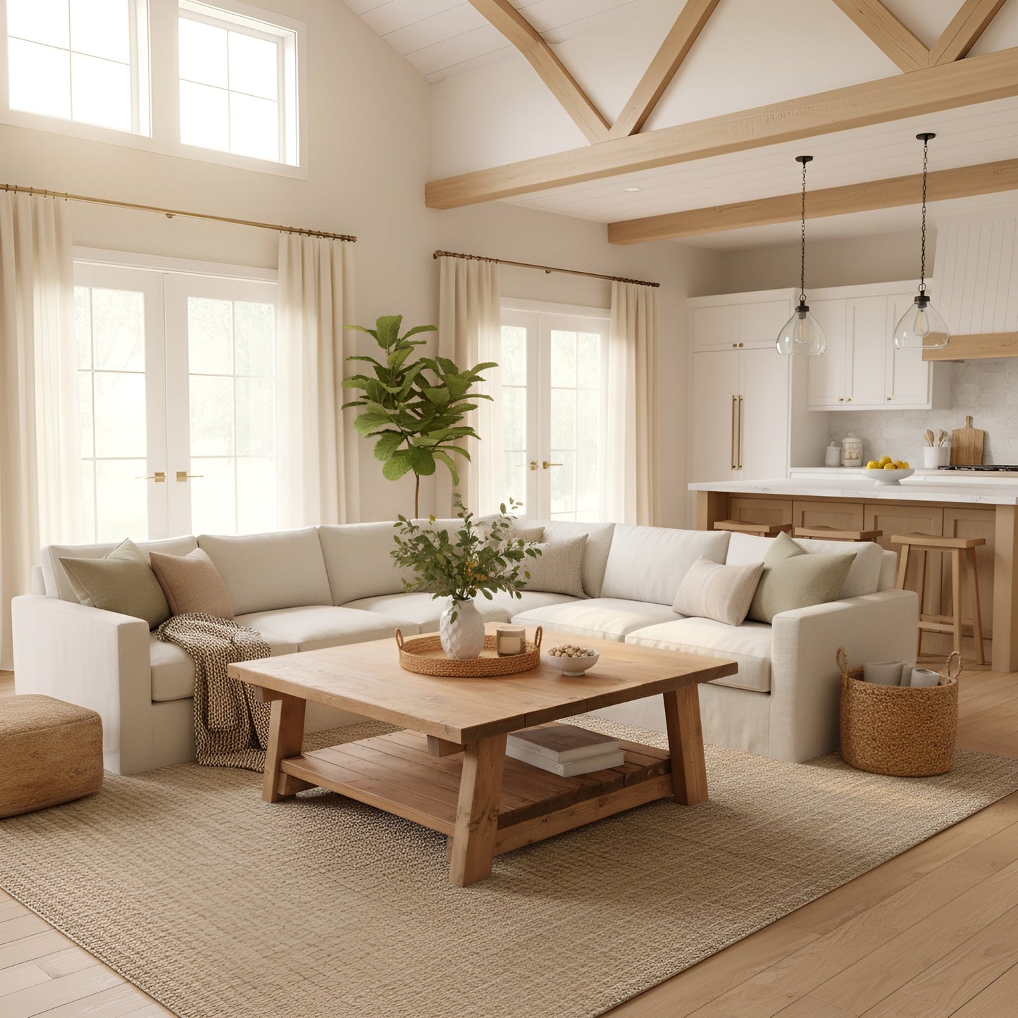 Large ARBA Rustic Wooden Coffee Table With Shelf