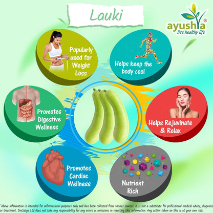 Ayushya Lauki (Bottle Gourd, Calabase) Capsules Cooling Balance & Wellness Support - Vegan, Gluten Free, Non-GMO, 60 Capsules