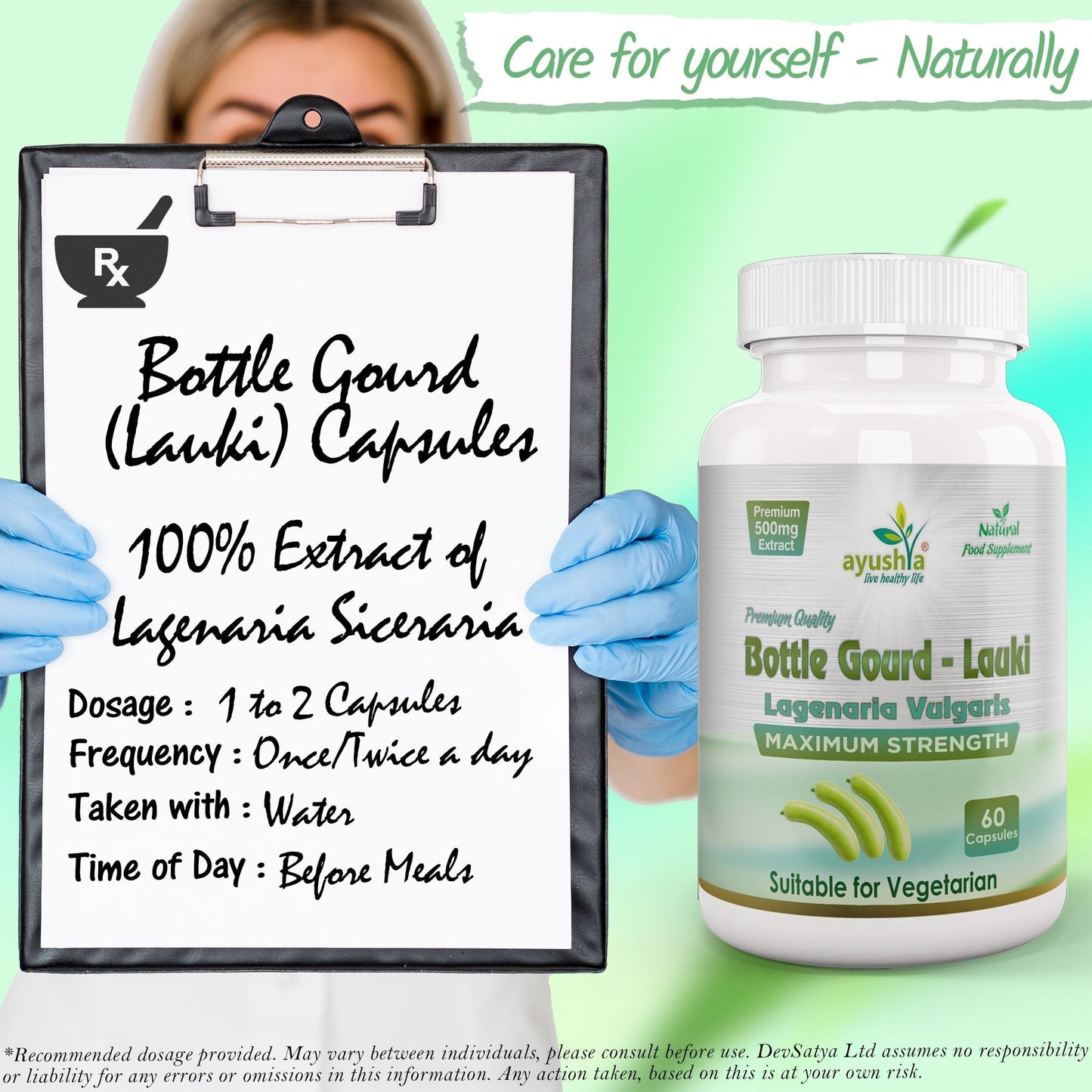 Ayushya Lauki (Bottle Gourd, Calabase) Capsules Cooling Balance & Wellness Support - Vegan, Gluten Free, Non-GMO, 60 Capsules