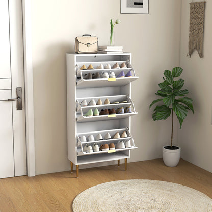 HOMCOM Narrow Shoe Cabinet with 3 Flip Drawers - White