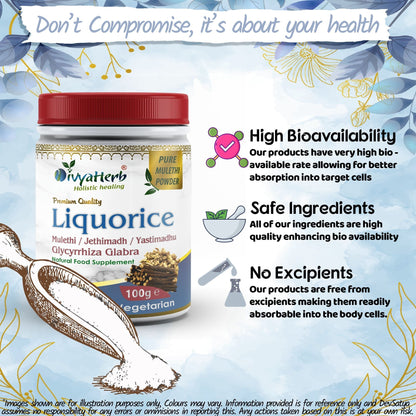 DivyaHerb Liquorice Root Powder 100 gram - Throat Comfort Support