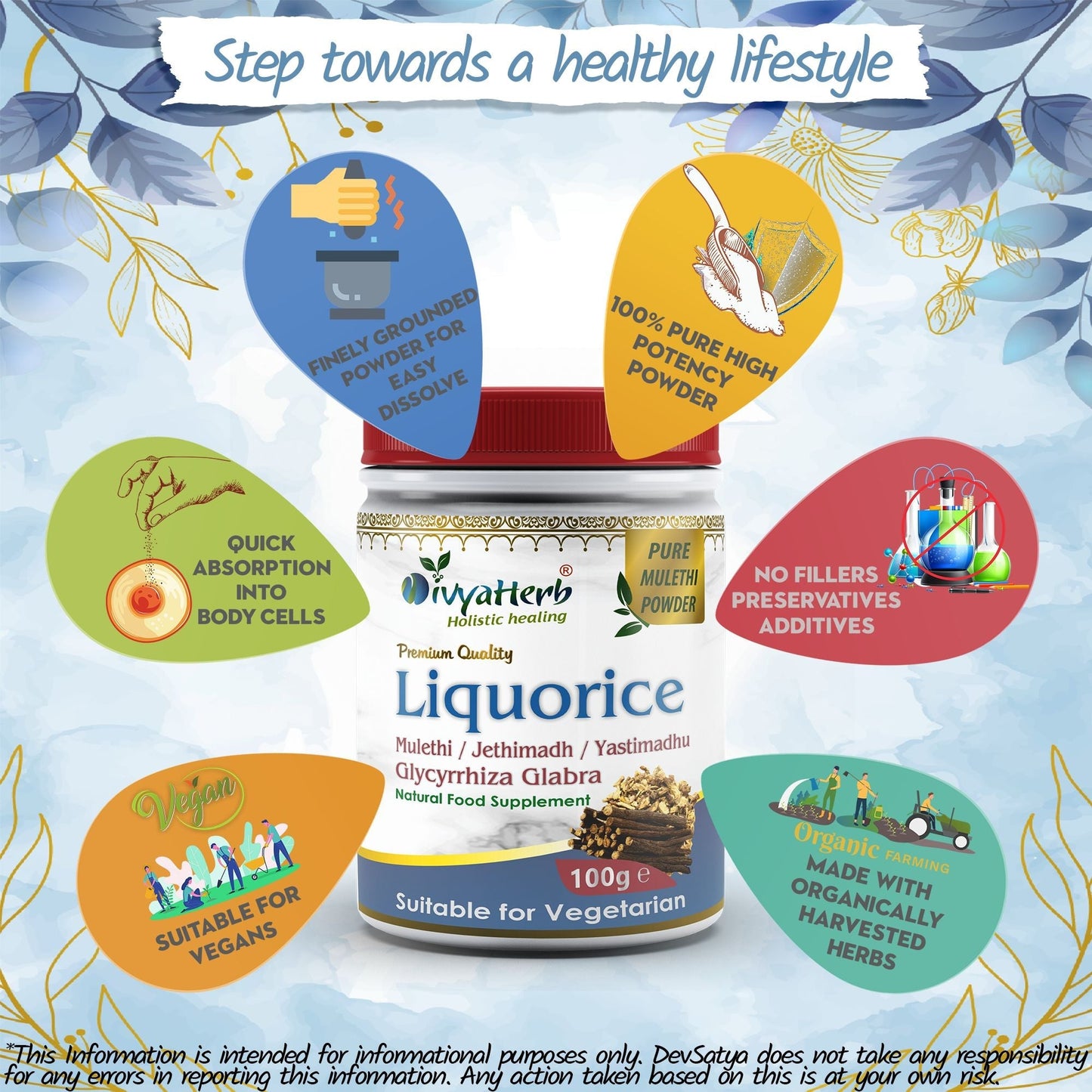 DivyaHerb Liquorice Root Powder 100 gram - Throat Comfort Support