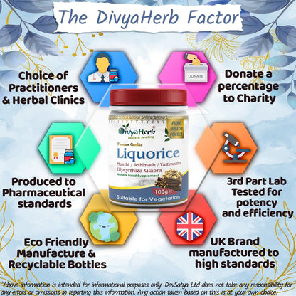 DivyaHerb Liquorice Root Powder 100 gram - Throat Comfort Support