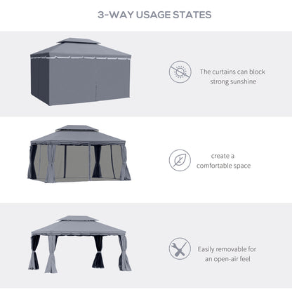 Outsunny 3 x 4m Aluminium Garden\'c2\'a0Gazebo, Marquee Canopy Shelter Pavilion Party Tent with Nets and Curtains for Garden and Deck, Dark Grey