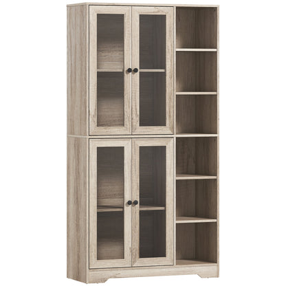 HOMCOM Multi-Storage Kitchen Cabinet, with Glass Doors - Grey Wood-Effect