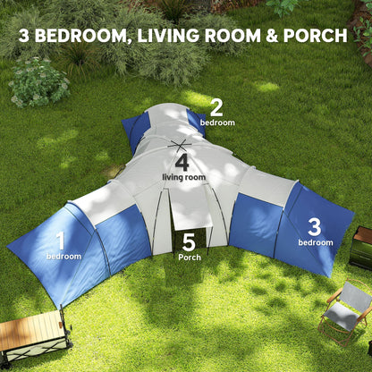 Outsunny 6-9 Man Tent with Bedrooms and Living Room, Accessories Included, Blue
