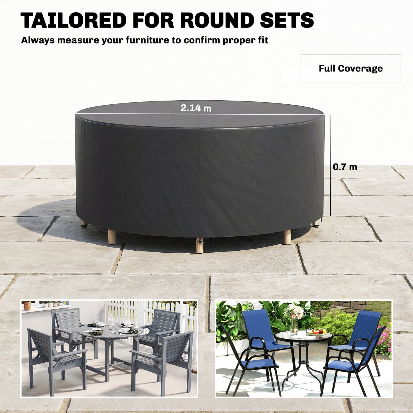 Outsunny Round Garden Furniture Cover, Waterproof Garden Table Cover, 420D Heavy Duty Oxford for Outdoor, Dia.214 x 70 cm, Black