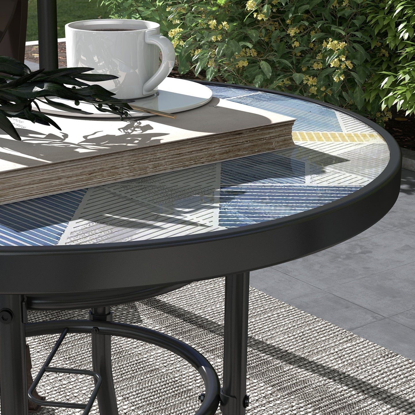 Outsunny \'ce\'a660 Garden Table, with Glass Printed Tabletop - Multicolour