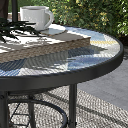 Outsunny \'ce\'a660 Garden Table, with Glass Printed Tabletop - Multicolour