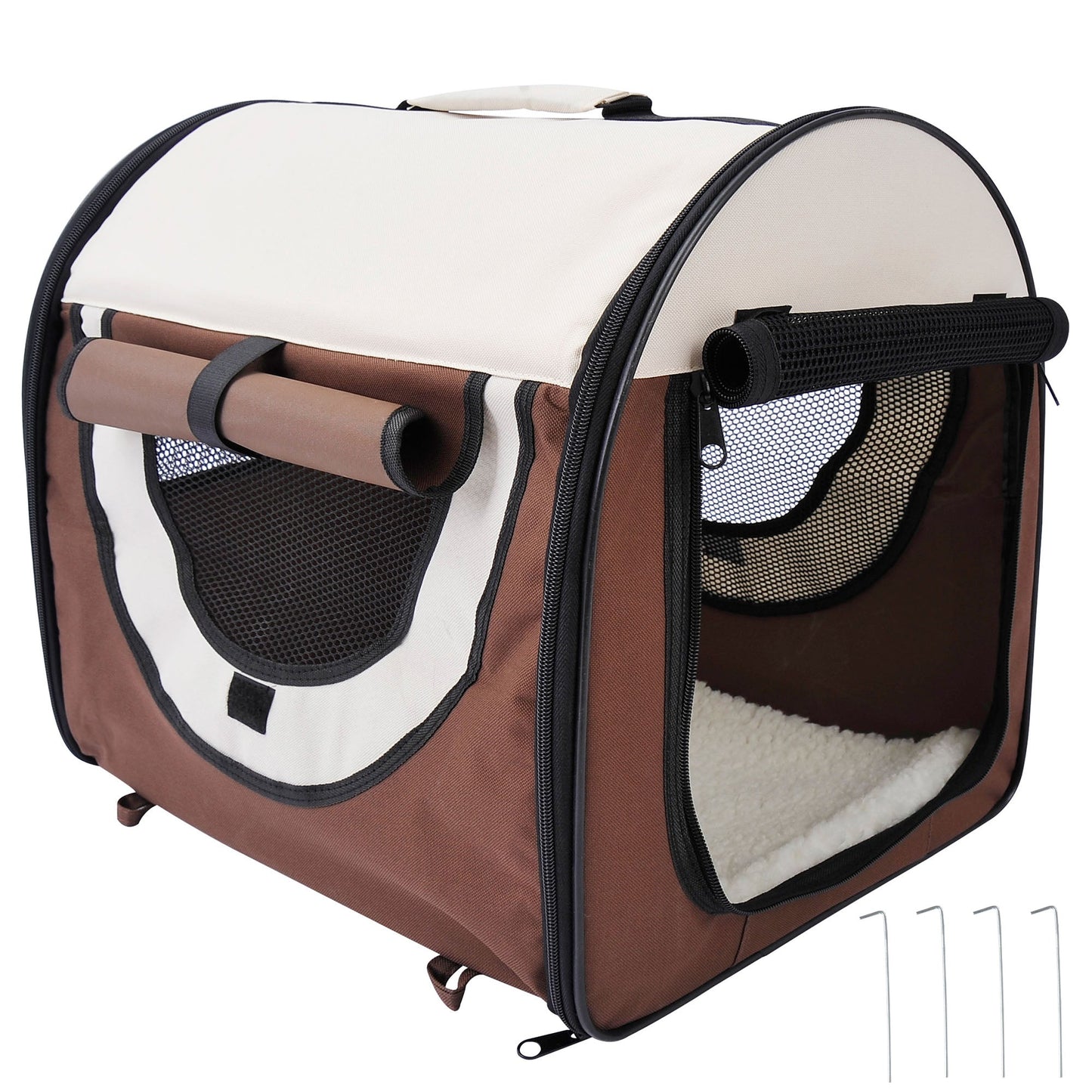 Pawhut Folding Fabric Soft Pet Crate, 46Lx36Wx41H cm - Brown