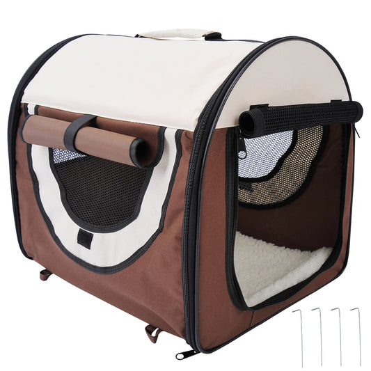 Pawhut Folding Fabric Soft Pet Crate, 46Lx36Wx41H cm - Brown