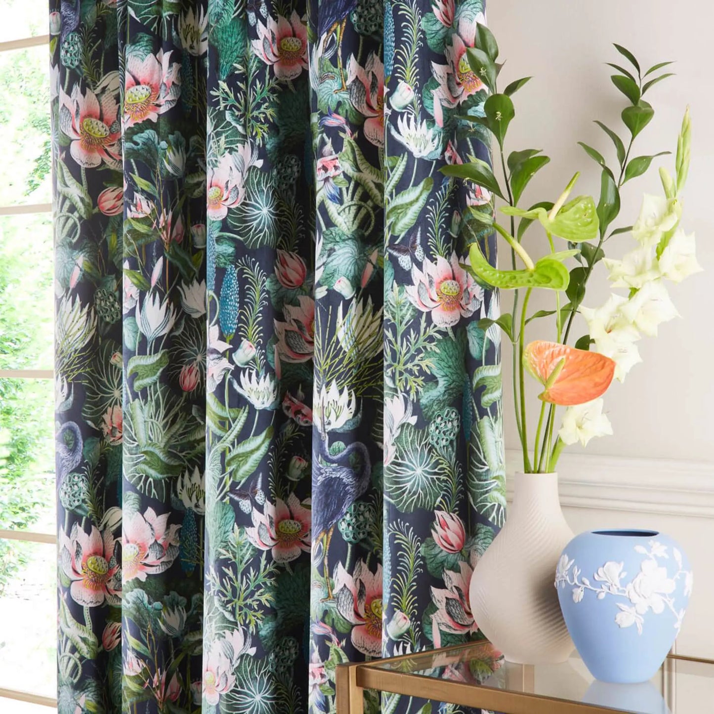 Waterlily Midnight Pencil Ready Made Curtain