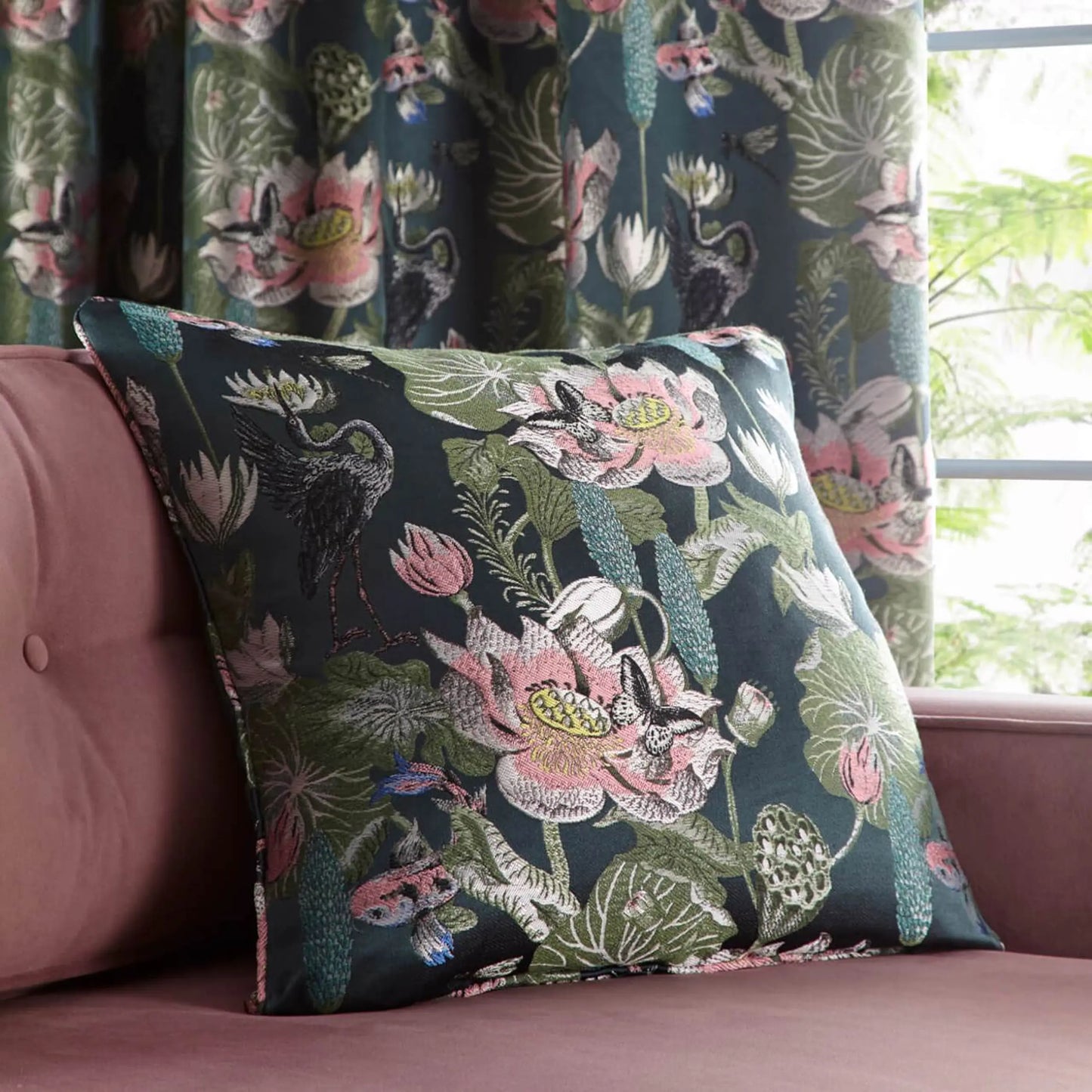 Waterlily Teal Pencil Ready Made Curtain