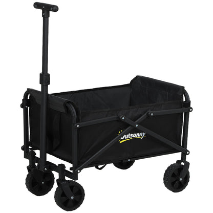 Outsunny 41L Festival Trolley on Wheels, Small Garden Folding Trolley Cart, 60kg Heavy Duty Collapsible Folding Wagon with Adjustable Handle and Carrying Bag for Beach, Camping, Festival, Black