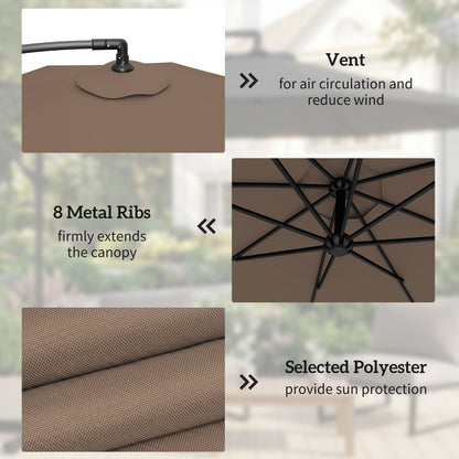 Outsunny 3m Overhanging Parasol, with Base, Weights and Cover - Coffee