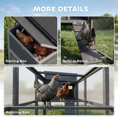 PawHut Large Chicken Coop, Wooden Hen House with Covered Run, Nesting Box, Pull-Out Tray, Opening Asphalt Roof