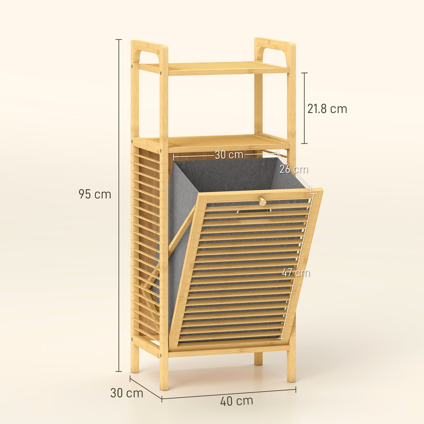 HOMCOM Bamboo Laundry Cabinet with Slatted Door, Bathroom Cabinet with Tilt-Out Hamper and Removable Liner Bag, 40 x 30D x 95 cm, Natural Wood Finish
