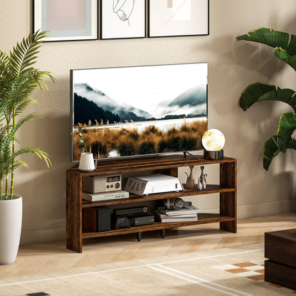 HOMCOM Corner TV Stand with 2 Open Shelves for 47 Inch TV - Rustic Brown