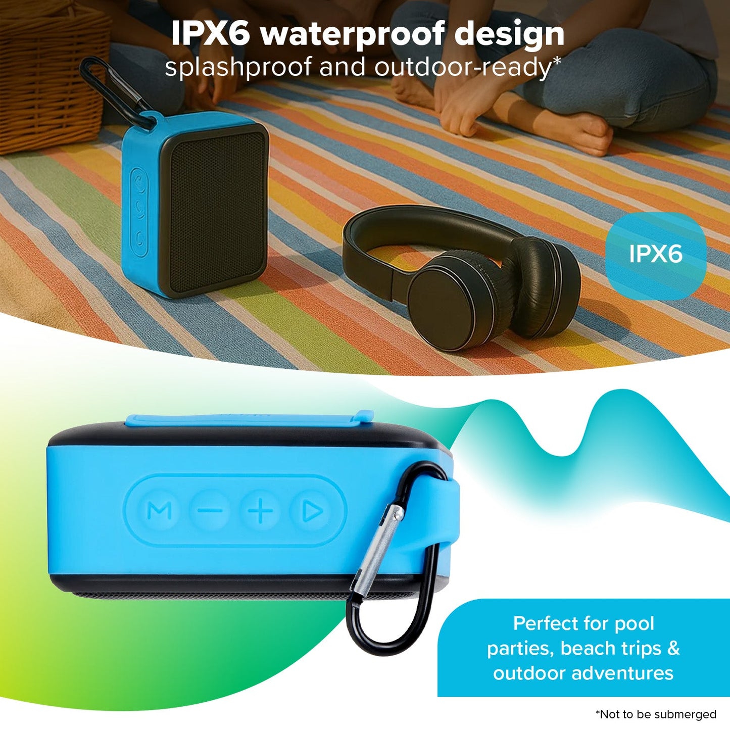 Maplin Waterproof Portable Bluetooth Speaker with Carabiner Clip