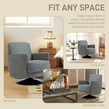 HOMCOM Upholstered Swivel Accent Chair with Thick Padding, Grey