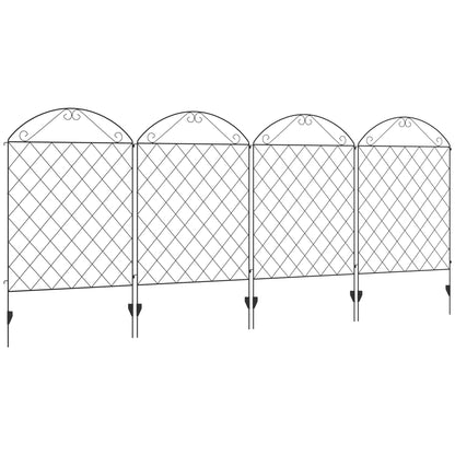 Outsunny Decorative Garden Fencing, 43in x 11.5ft Outdoor Picket Fence Panels, 4PCs Rustproof Metal Wire Landscape Flower Bed Border Edging Animal Barrier, Black