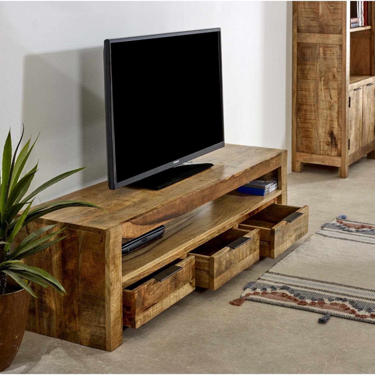 Merlin Mango Wooden Large TV Stand With 3 Drawers