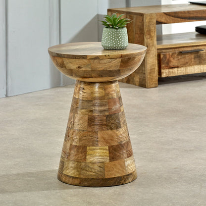 Merlin Mango Wooden Round Side Table Mushroom Style