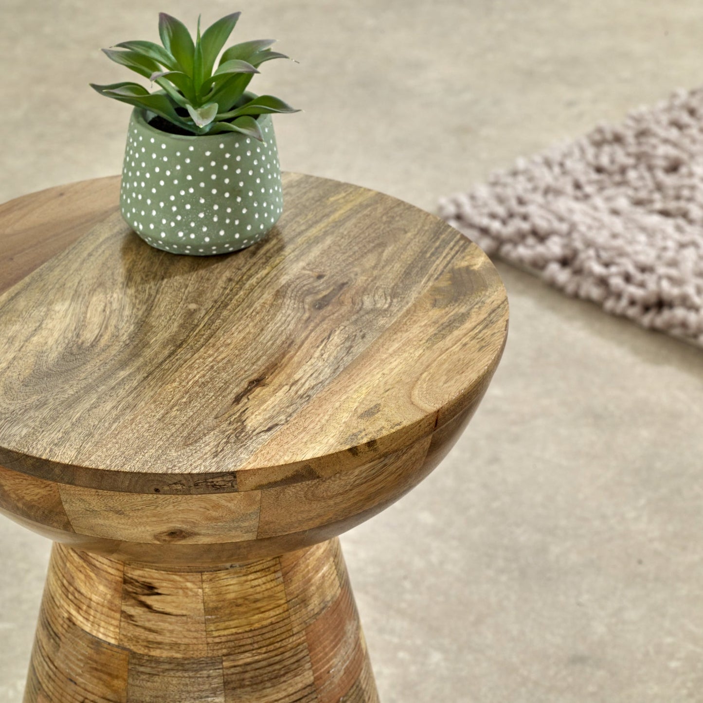 Merlin Mango Wooden Round Side Table Mushroom Style