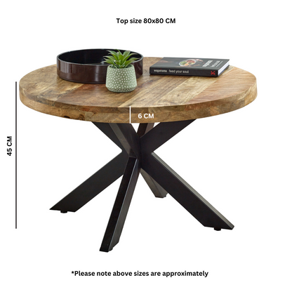Merlin Mango Wooden Round Coffee Table Spider Legs