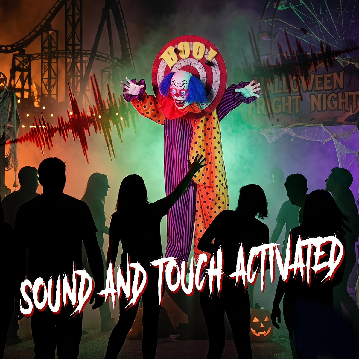 HOMCOM 167 cm Life Size Animated Clown Halloween Decoration, Scary Halloween Animatronics Decor with Sound Touch Activated