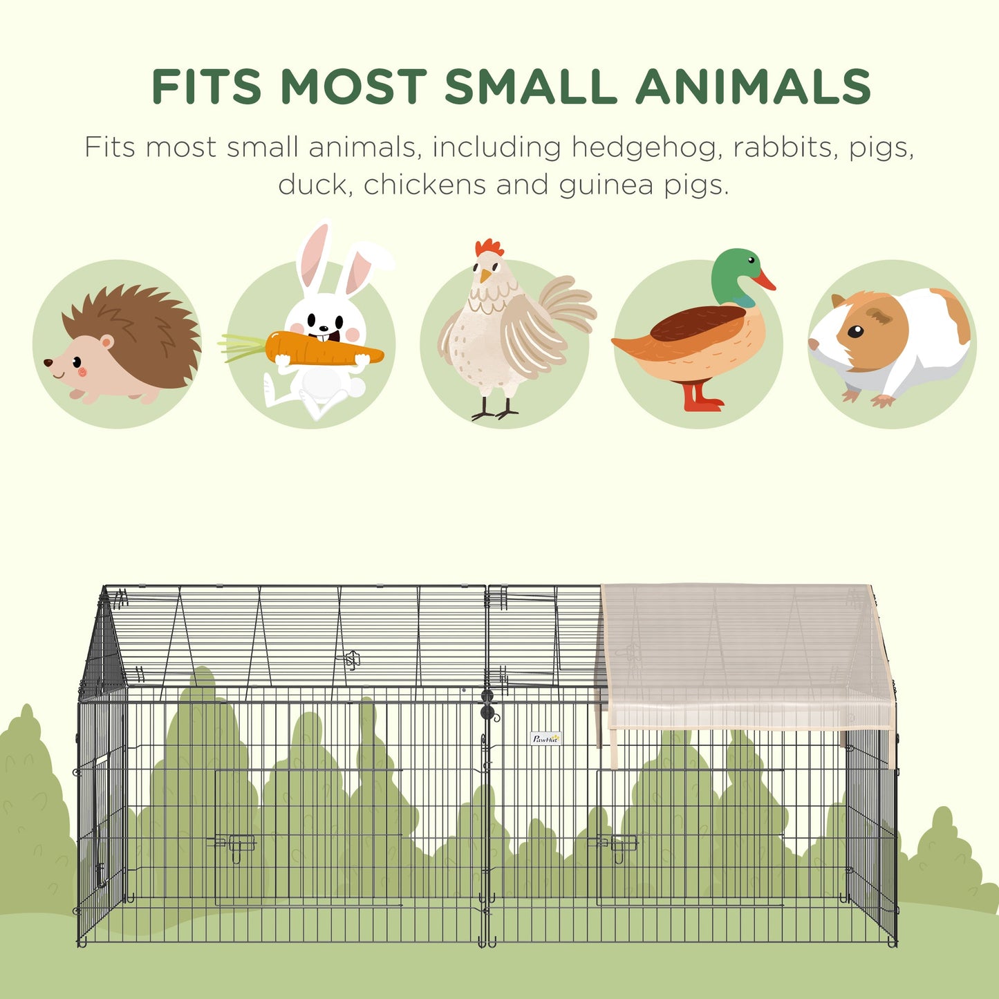 PawHut Metal Rabbit Run Playpen, Guinea Pig Cage, 220 x 103 x 103 cm, Beige