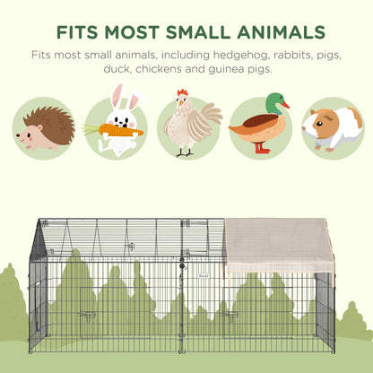 PawHut Metal Rabbit Run Playpen, Guinea Pig Cage, 220 x 103 x 103 cm, Beige