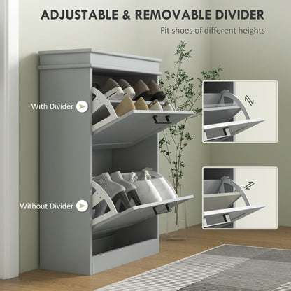 HOMCOM Two-Drawer Minimalistic Shoe Storage Cabinet, for 10 Shoes, Grey