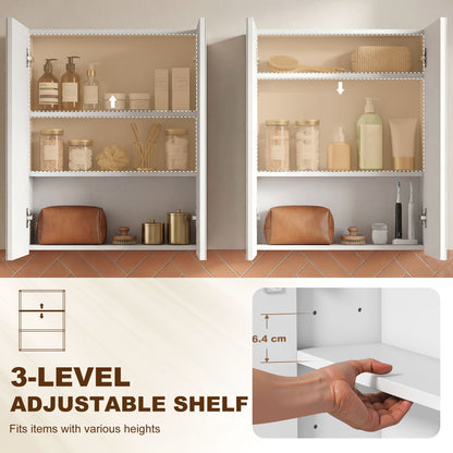 HOMCOM Wall Mounted Bathroom Mirror Storage Cabinet w/ Door Adjustable Shelf, White