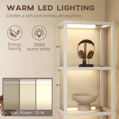 HOMCOM LED Floor Lamp with Glass Shelves, 4 Layers Dimmable Tall Standing Lamp, Modern Column Shelf Floor Light for Living Room, Bedroom, Office, Oak