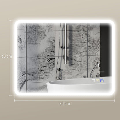 HOMCOM 60 x 80 cm Backlit Illuminated Bathroom Mirror with LED Lights and Bluetooth - Silver Tone