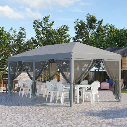 Outsunny 3 x 6m Pop Up Gazebo, Outdoor Canopy Shelter, Marquee Party Wedding Tent with 6 Mesh Walls and Carry Bag, Grey