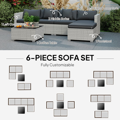 Outsunny 6 Pieces Rattan Corner Sofa Set - Mixed Grey