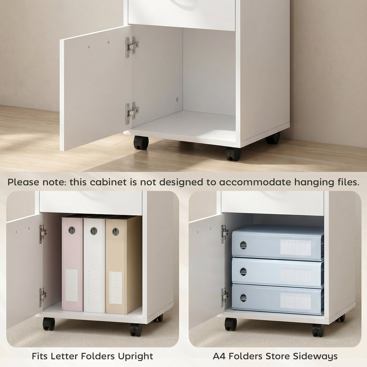 HOMCOM Filing Cabinet, Mobile File Cabinet with 2 Lockable Drawers, Office Home Organiser on Wheels for A4, Letter-Size File Folders, Mobile Printer with Open Shelf, White