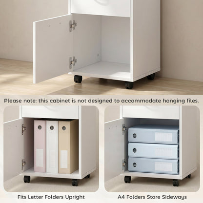 HOMCOM Filing Cabinet, Mobile File Cabinet with 2 Lockable Drawers, Office Home Organiser on Wheels for A4, Letter-Size File Folders, Mobile Printer with Open Shelf, White
