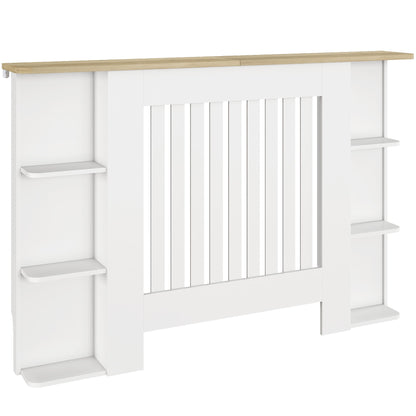 HOMCOM Radiator Cover with Open Storage Shelves, Vertical Slatted Cabinet Shelf Heater Cover for Living Room, Hallway, Medium, White