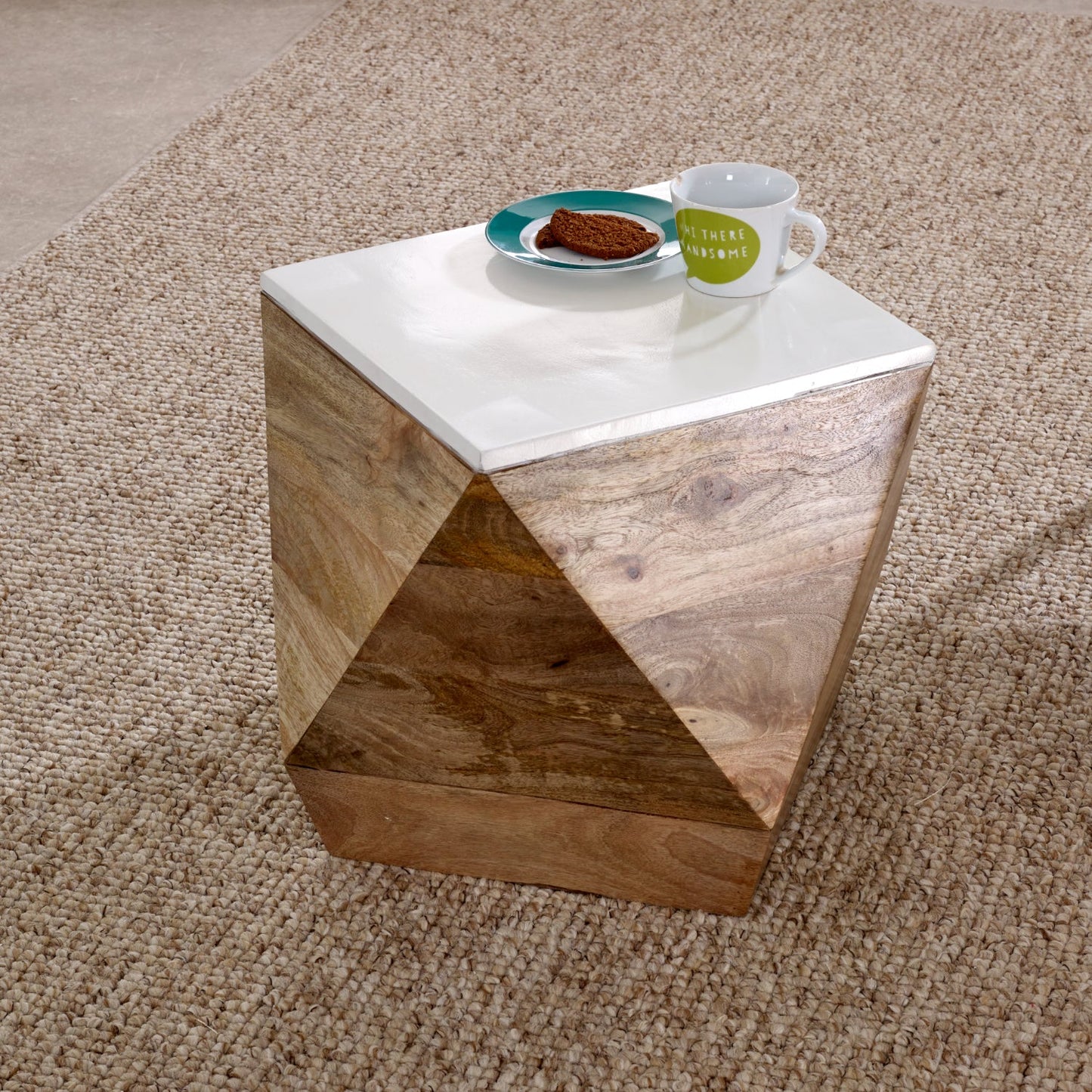 Bianco Solid Mango Wood White Side Table
