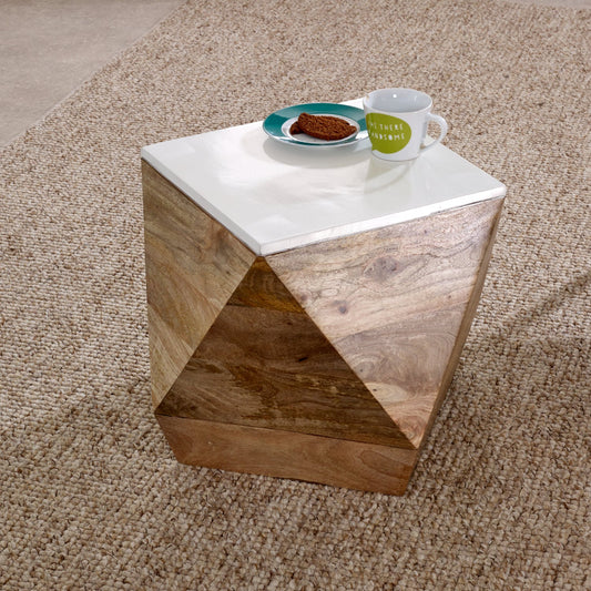 Bianco Solid Mango Wood White Side Table