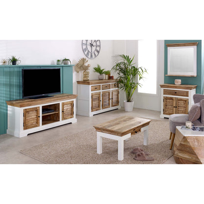 Bianco Solid Mango Wood White Side Table