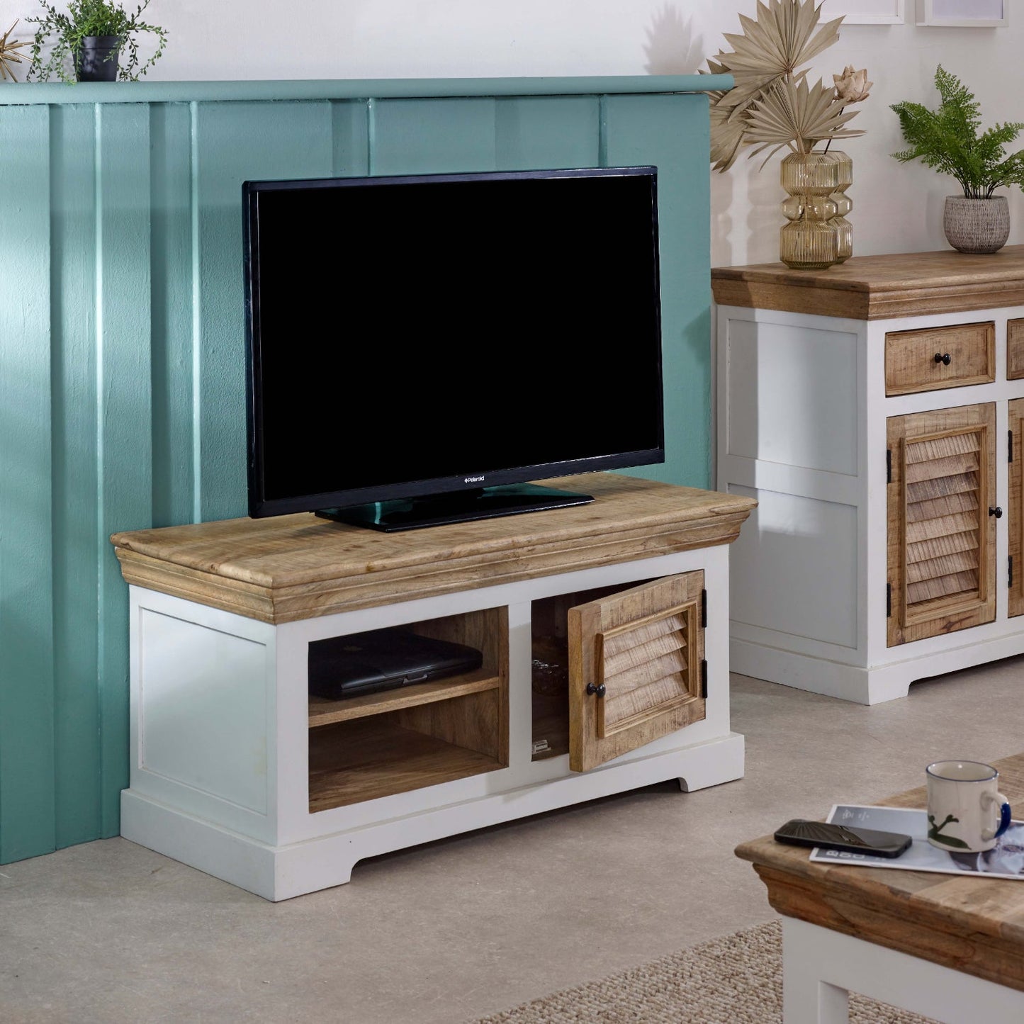 Bianco Solid Mango Wood Small Tv Cabinet White