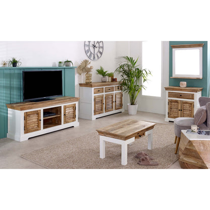 Bianco Solid Mango Wood Tv Cabinet White
