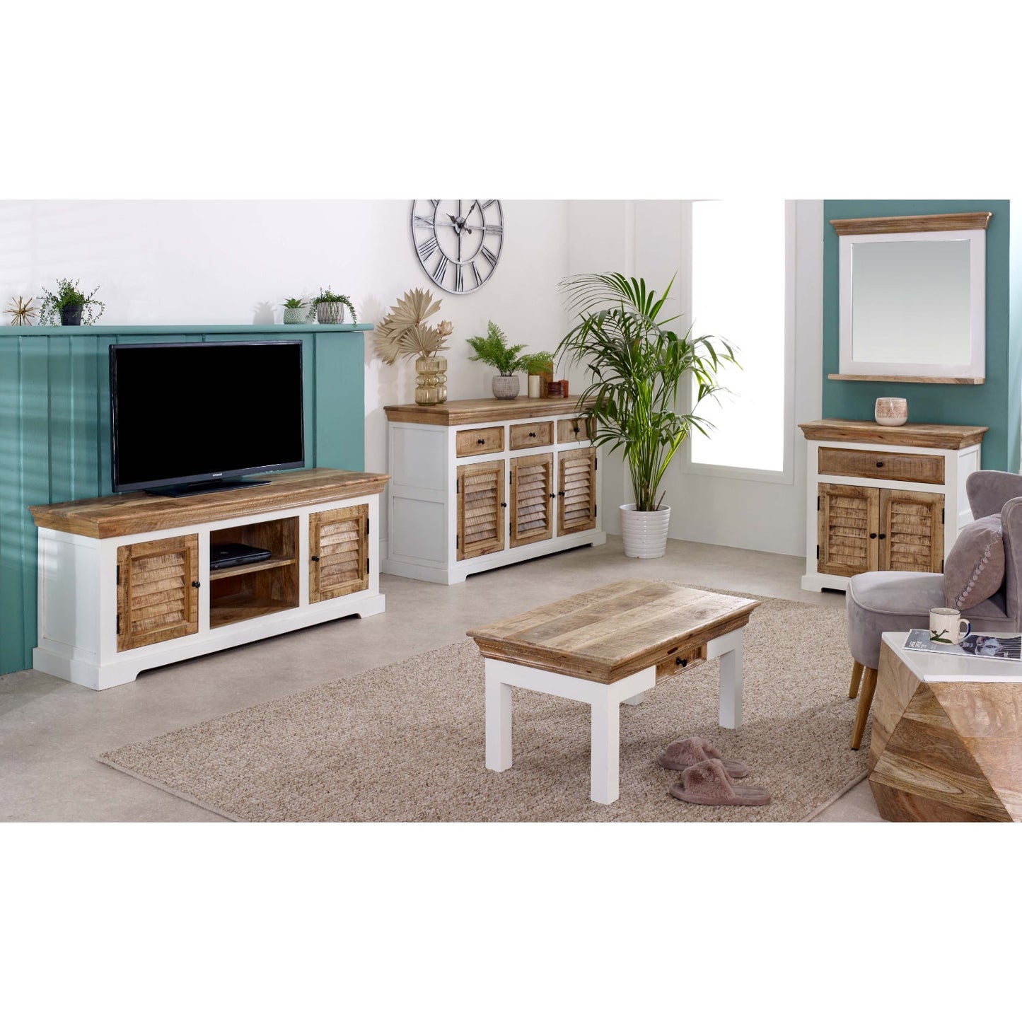 Bianco Solid Mango Wood Small Sideboard White
