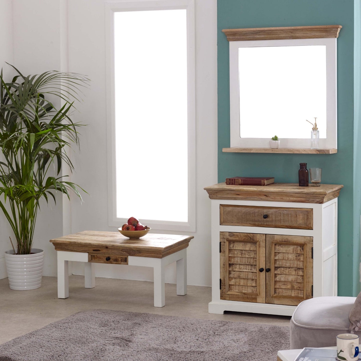 Bianco Solid Mango Wood Small Sideboard White