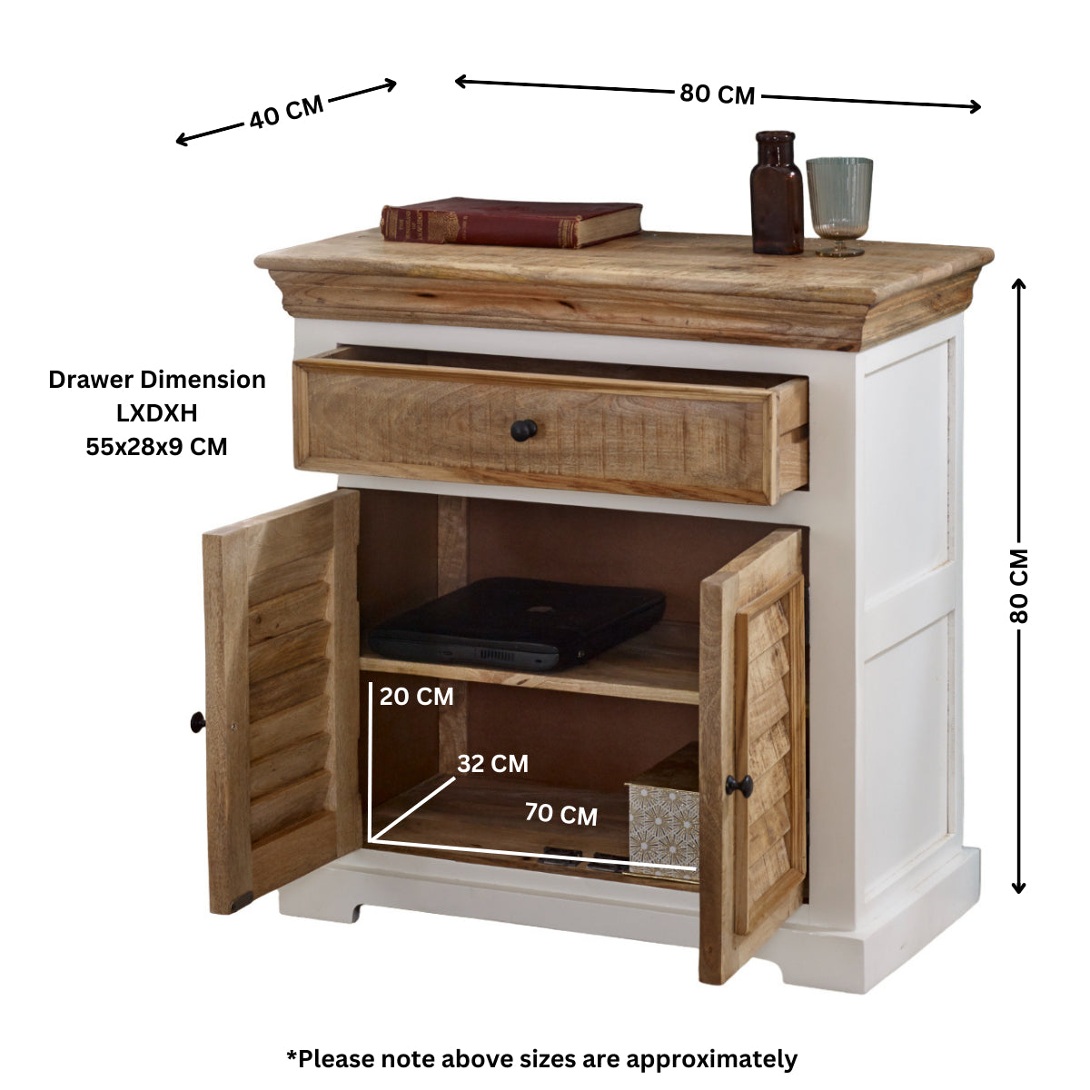 Bianco Solid Mango Wood Small Sideboard White