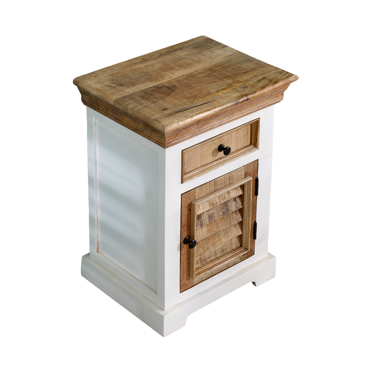 Bianco Solid Mango Wood White Bedside Cabinet with 1 Darwer & 1 Door
